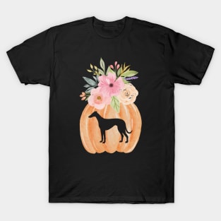 Greyhound Pumpkin with Fall Flowers T-Shirt